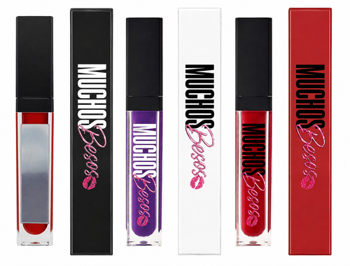 Muchos Besos lip gloss collection – Red, Purple and packaging