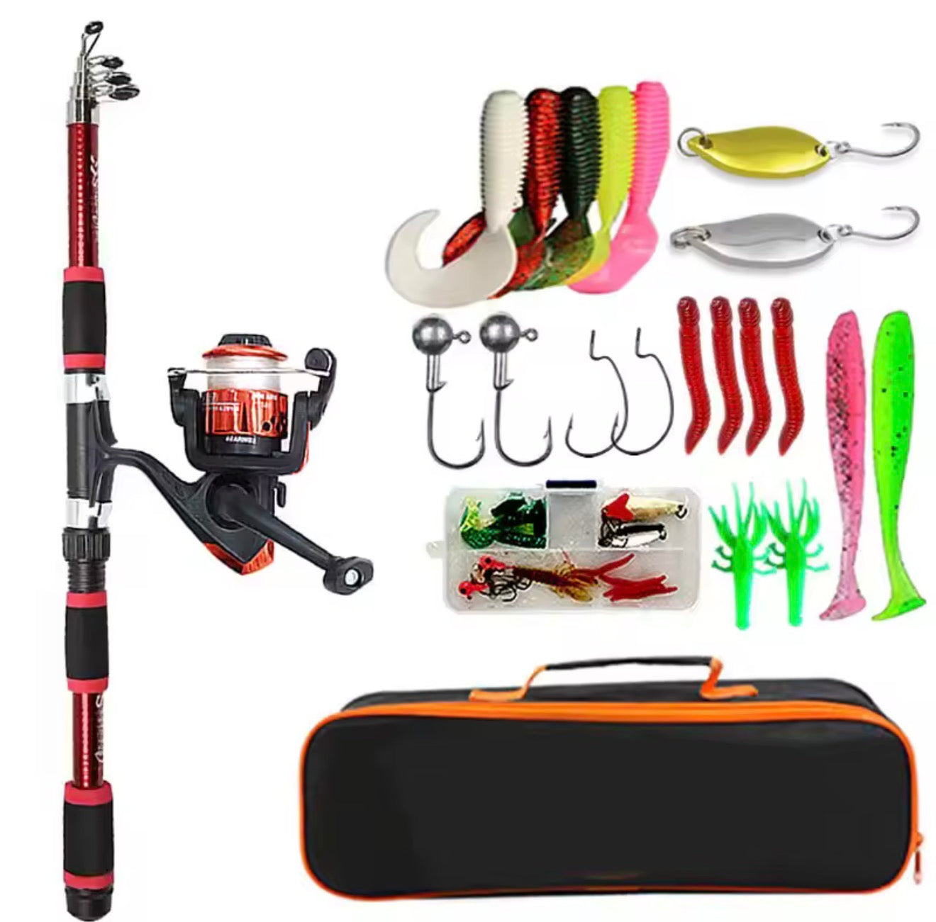 Fishing Pole Set Full Kit – Telescopic Rod, Spinning Reel, Baits & Hooks