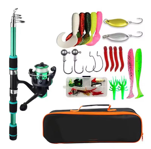 Fishing Pole Set Full Kit – Telescopic Rod, Spinning Reel, Baits & Hooks