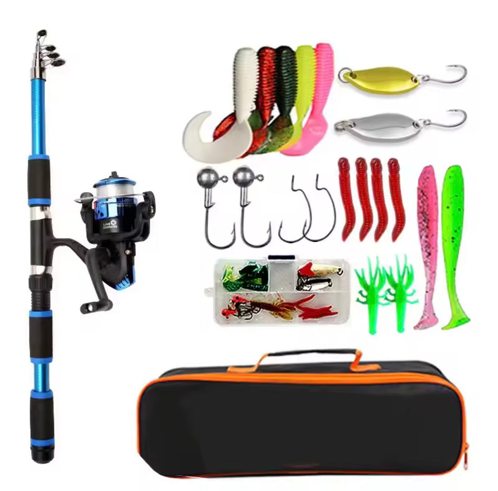 Fishing Pole Set Full Kit – Telescopic Rod, Spinning Reel, Baits & Hooks
