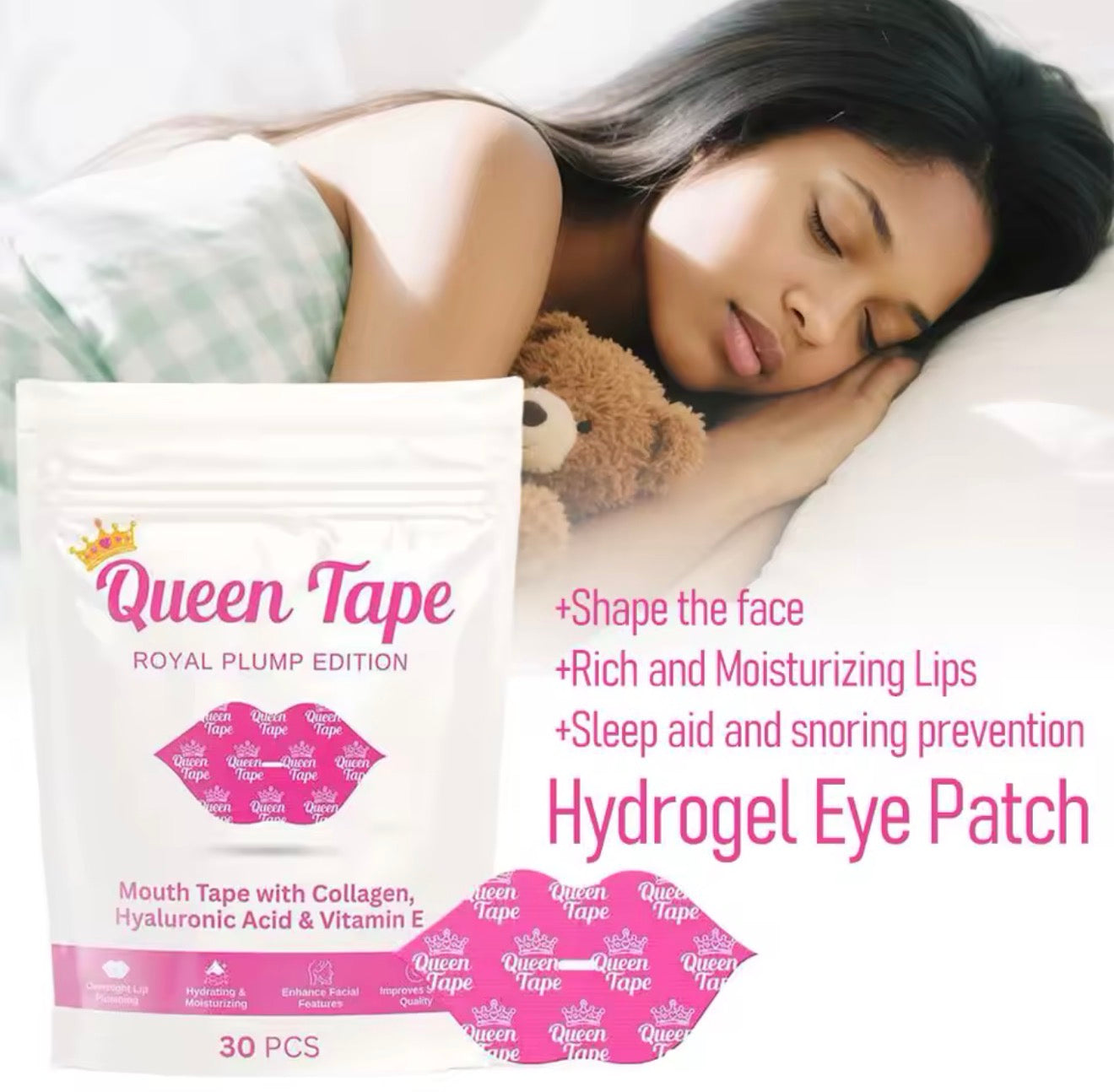 Queen Tape Sleep Mouth Tape – Anti-Snoring Strip with Collagen, Hyaluronic Acid & Vitamin E