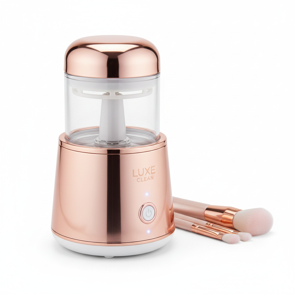Professional electric makeup brush cleaner machine on white background